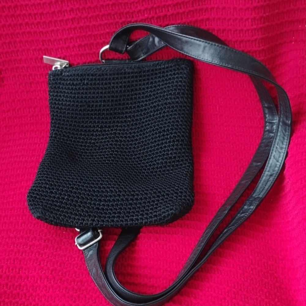 The Sak Black Crochet Mini Backpack With Leather Straps
